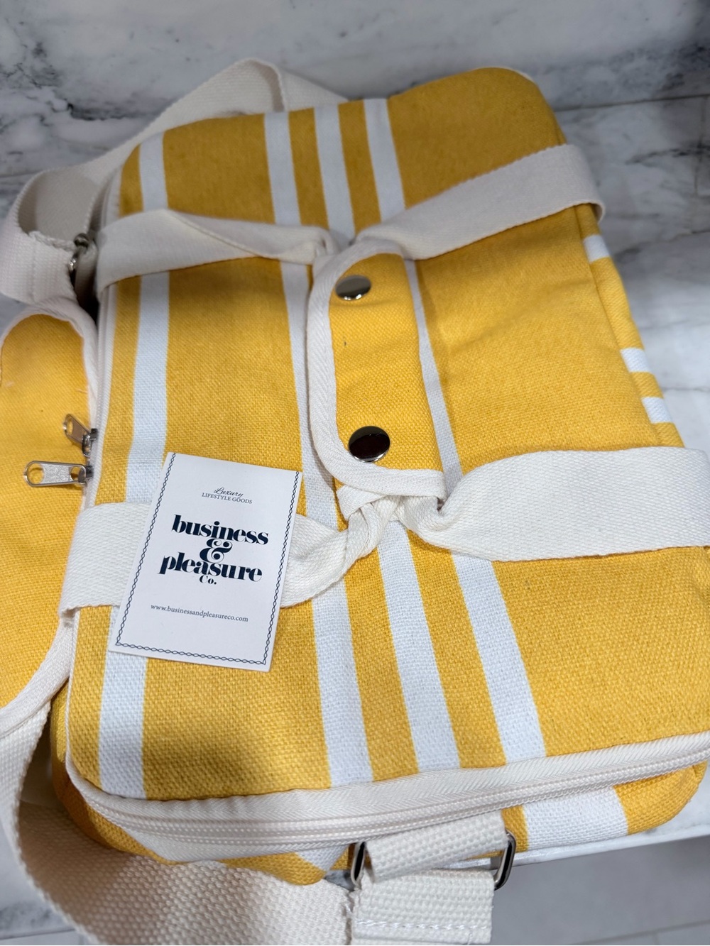 Business & Pleasure Yellow Stripe Canvas Cooler Bag